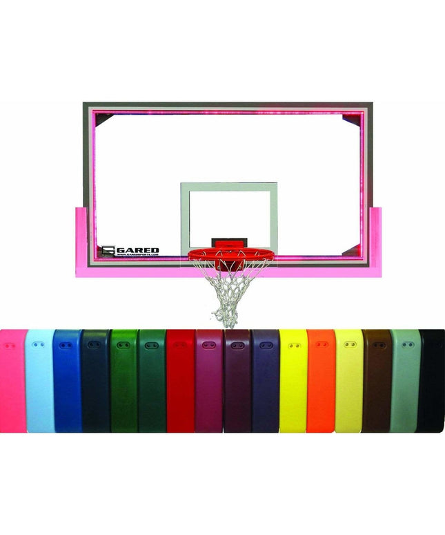 Gared 42" x 72" Buzzer Beater Gymnasium Basketball Glass Backboard Package PKAFR40PMLED PKAFRG40PMLED - Play and Sync