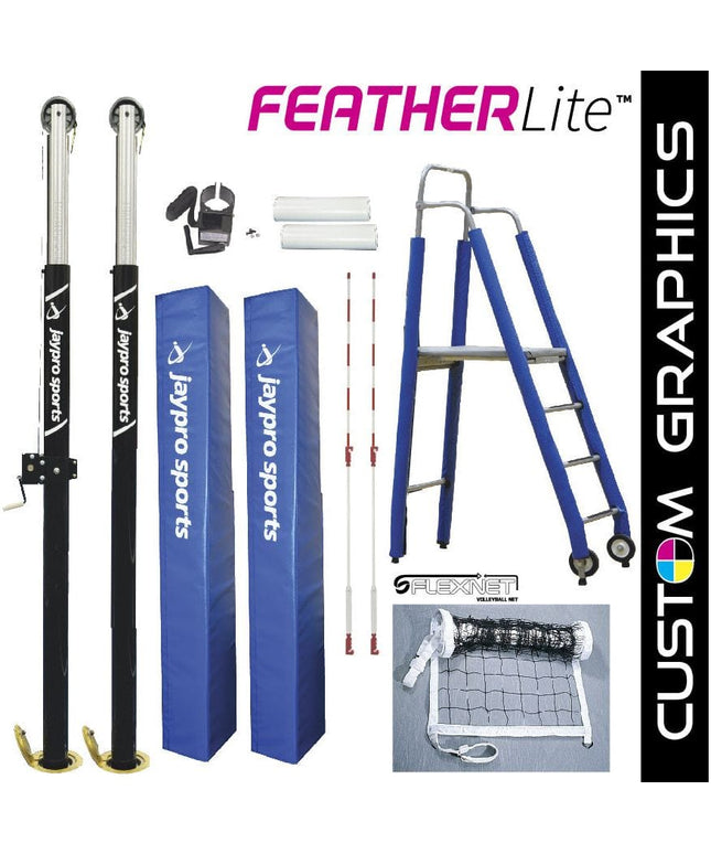 Jaypro FeatherLite Volleyball System Deluxe Package (3 in. Floor Sleeve) PVB - 4PKGDX PVB-4PKGDX - Play and Sync