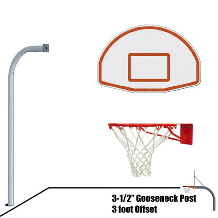 Jaypro Gooseneck Basketball System (3 - 1/2" Pole w/ 36" Offset) 54"W x 36"H Aluminum Fan Backboard - 455 - FABT - SR 455-FABT-SR - Play and Sync