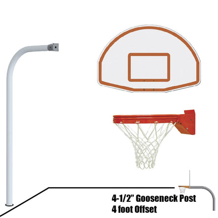Jaypro Gooseneck Basketball System (4 - 1/2" Pole with 4' Offset) 56"W x 36"H Aluminum Fan Backboard 996 - FABT 996-FABT-UB - Play and Sync