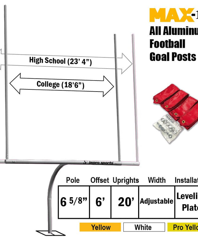 Jaypro Max - 1 Football Goal Posts 20' Uprights 6' Offset (Leveling Plate) FBGP-420 - Play and Sync