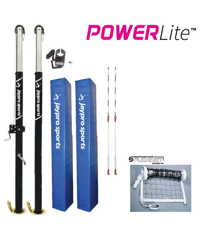 Jaypro PowerLite Volleyball System (3 in. Floor Sleeve) - NFHS, NCAA, USVBA Compliant 6500 PVB-6500 - Play and Sync