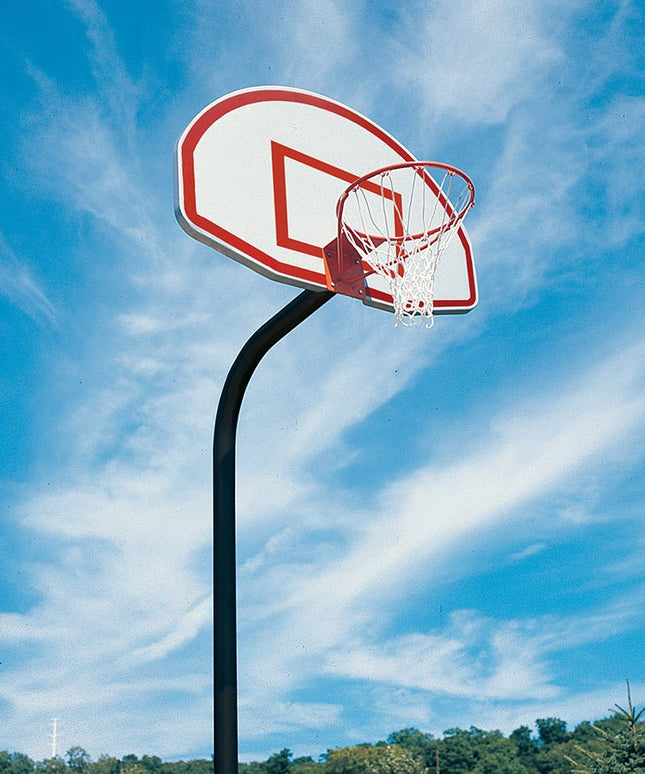 Jaypro Sports Basketball System - Gooseneck (3 - 1/2 in. Pole with 36 in. Offset) - 54 in. Aluminum Fan - Single Rim Goal (Black) | 455 - FABT - SR - BK 455-FABT-SR-BK - Play and Sync