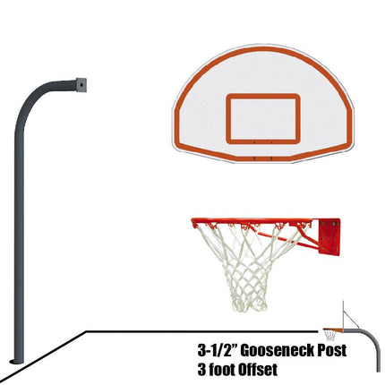 Jaypro Sports Basketball System - Gooseneck (3 - 1/2 in. Pole with 36 in. Offset) - 54 in. Aluminum Fan - Single Rim Goal (Black) | 455 - FABT - SR - BK 455-FABT-SR-BK - Play and Sync