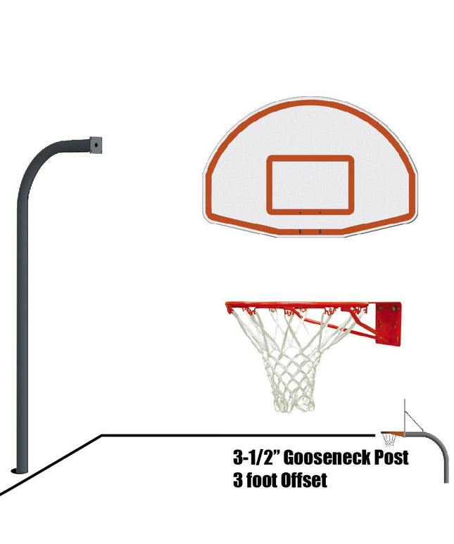 Jaypro Sports Basketball System - Gooseneck (3 - 1/2 in. Pole with 36 in. Offset) - 54 in. Aluminum Fan - Single Rim Goal (Black) | 455 - FABT - SR - BK 455-FABT-SR-BK - Play and Sync