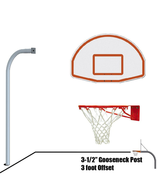 Jaypro Sports Basketball System - Gooseneck (3 - 1/2 in. Pole with 36 in. Offset) - 54 in. Aluminum Fan - Single Rim Goal (Galvanized) | 455 - FABT - SR 455-FABT-SR - Play and Sync