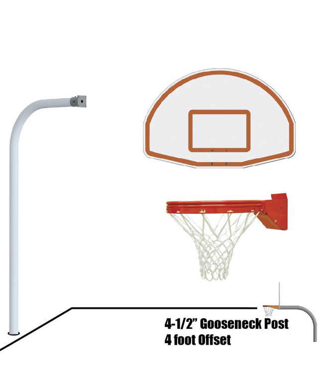 Jaypro Sports Basketball System - Gooseneck (4 - 1/2 in. Pole with 4 ft. Offset) - 54 in. Aluminum Fan Board - Playground Breakaway Goal | 996 - FABT - UB 996-FABT-UB - Play and Sync