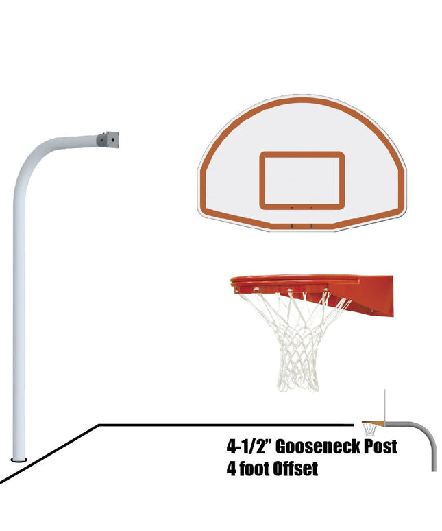 Jaypro Sports Basketball System - Gooseneck (4 - 1/2 in. Pole with 4 ft. Offset) - 54 in. Aluminum Fan Board - Playground Goal | 996 - FABT - UG 996-FABT-UG - Play and Sync