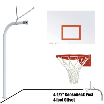 Jaypro Sports Basketball System - Gooseneck (4 - 1/2 in. Pole with 4 ft. Offset) - 60 in. Steel Board - Flex Rim Goal | 996 - ST - FR 996-ST-FR - Play and Sync