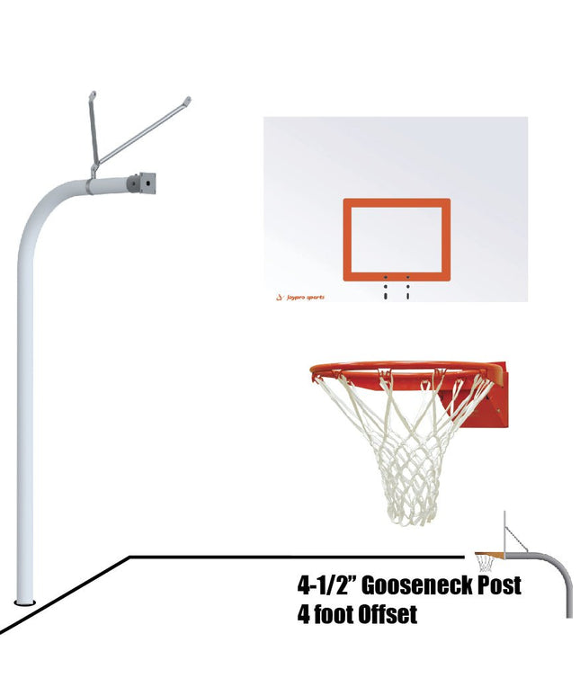 Jaypro Sports Basketball System - Gooseneck (4 - 1/2 in. Pole with 4 ft. Offset) - 60 in. Steel Board - Flex Rim Goal | 996 - ST - FR 996-ST-FR - Play and Sync