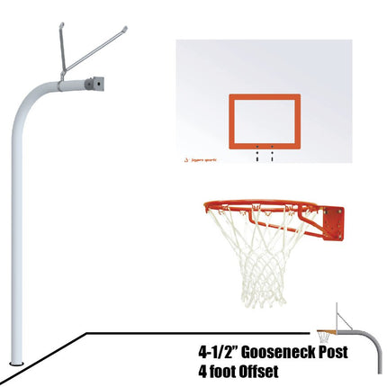 Jaypro Sports Basketball System - Gooseneck (4 - 1/2 in. Pole with 4 ft. Offset) - 60 in. Steel Board - Super Goal | 996 - ST - SG 996-ST-SG - Play and Sync