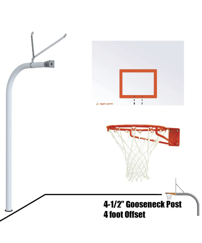 Jaypro Sports Basketball System - Gooseneck (4 - 1/2 in. Pole with 4 ft. Offset) - 60 in. Steel Board - Super Goal | 996 - ST - SG 996-ST-SG - Play and Sync
