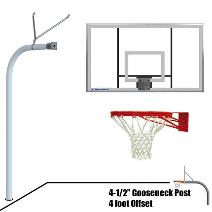 Jaypro Sports Basketball System - Gooseneck (4 - 1/2 in. Pole with 4 ft. Offset) - 72 in. Acrylic Backboard - Double Rim Goal | 996 - AC - DR 996-AC-DR - Play and Sync