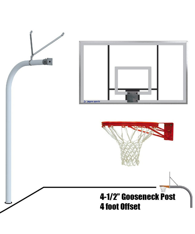 Jaypro Sports Basketball System - Gooseneck (4 - 1/2 in. Pole with 4 ft. Offset) - 72 in. Acrylic Backboard - Double Rim Goal | 996 - AC - DR 996-AC-DR - Play and Sync