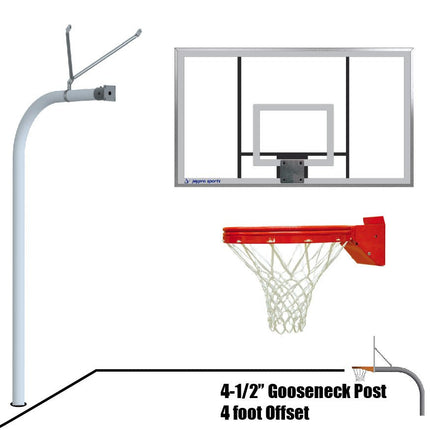 Jaypro Sports Basketball System - Gooseneck (4 - 1/2 in. Pole with 4 ft. Offset) - 72 in. Acrylic Board - Playground Breakaway Goal | 996 - AC - UB 996-AC-UB - Play and Sync