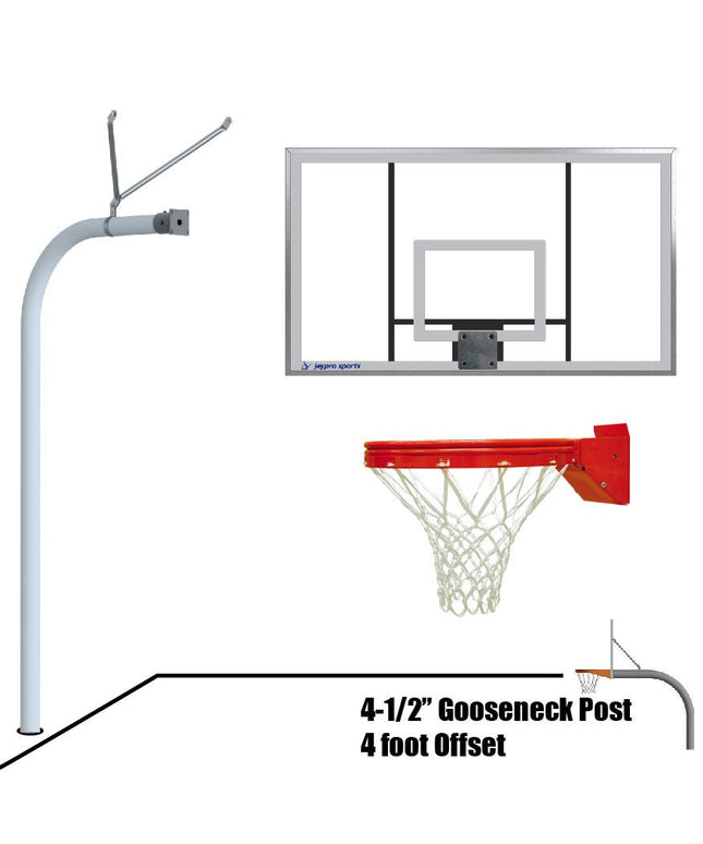 Jaypro Sports Basketball System - Gooseneck (4 - 1/2 in. Pole with 4 ft. Offset) - 72 in. Acrylic Board - Playground Breakaway Goal | 996 - AC - UB 996-AC-UB - Play and Sync