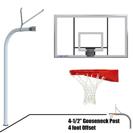 Jaypro Sports Basketball System - Gooseneck (4 - 1/2 in. Pole with 4 ft. Offset) - 72 in. Acrylic Board - Playground Goal | 996 - AC - UG 996-AC-UG - Play and Sync