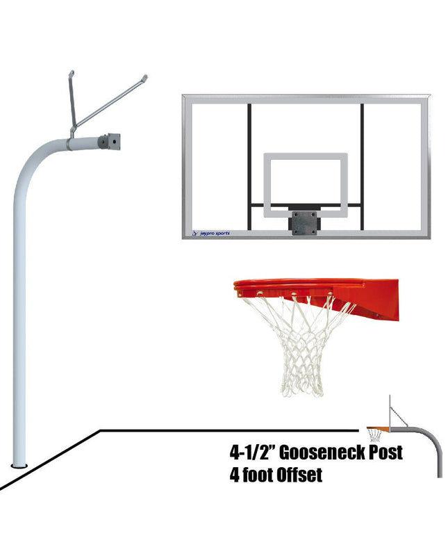 Jaypro Sports Basketball System - Gooseneck (4 - 1/2 in. Pole with 4 ft. Offset) - 72 in. Acrylic Board - Playground Goal | 996 - AC - UG 996-AC-UG - Play and Sync