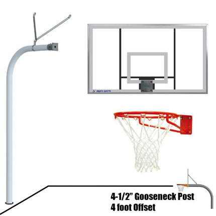 Jaypro Sports Basketball System - Gooseneck (4 - 1/2 in. Pole with 4 ft. Offset) - 72 in. Acrylic Board - Super Goal | 996 - AC - SG 996-AC-SG - Play and Sync
