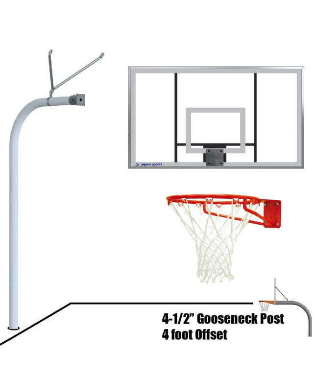 Jaypro Sports Basketball System - Gooseneck (4 - 1/2 in. Pole with 4 ft. Offset) - 72 in. Acrylic Board - Super Goal | 996 - AC - SG 996-AC-SG - Play and Sync