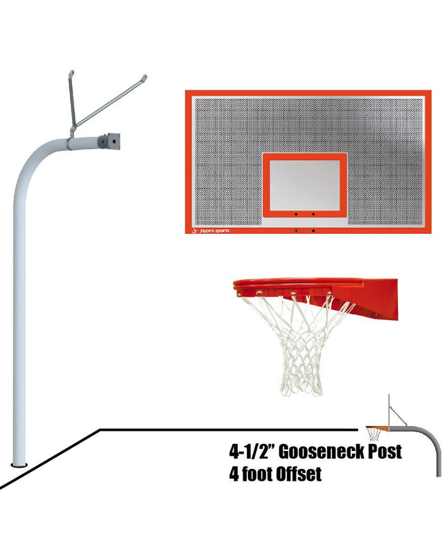 Jaypro Sports Basketball System - Gooseneck (4 - 1/2 in. Pole with 4 ft. Offset) - 72 in. Perforated Aluminum Board - Playground Goal | 996 - ALP - UG 996-ALP-UG - Play and Sync