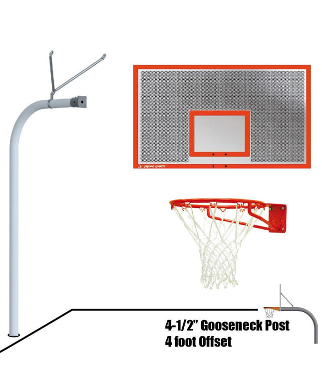 Jaypro Sports Basketball System - Gooseneck (4 - 1/2 in. Pole with 4 ft. Offset) - 72 in. Perforated Aluminum Board - Super Goal | 996 - ALP - SG 996-ALP-SG - Play and Sync