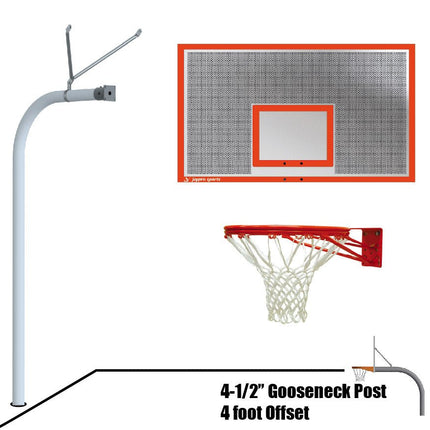 Jaypro Sports Basketball System - Gooseneck (4 - 1/2 in. Pole with 4 ft. Offset) - 72 in. Perforated Steel Board - Double Rim Goal | 996 - PERF - DR 996-PERF-DR - Play and Sync