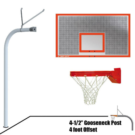 Jaypro Sports Basketball System - Gooseneck (4 - 1/2 in. Pole with 4 ft. Offset) - 72 in. Perforated Steel Board - Playground Breakaway Goal | 996 - PERF - UB 996-PERF-UB - Play and Sync