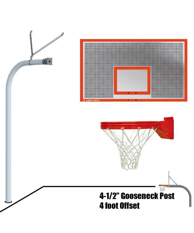 Jaypro Sports Basketball System - Gooseneck (4 - 1/2 in. Pole with 4 ft. Offset) - 72 in. Perforated Steel Board - Playground Breakaway Goal | 996 - PERF - UB 996-PERF-UB - Play and Sync