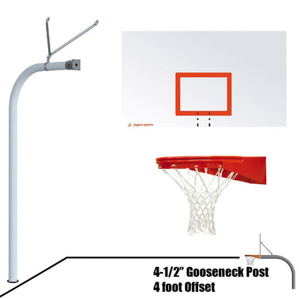Jaypro Sports Basketball System - Gooseneck (4 - 1/2 in. Pole with 4 ft. Offset) - 72 in. Steel Board - Playground Goal | 996 - RS - UG 996-RS-UG - Play and Sync