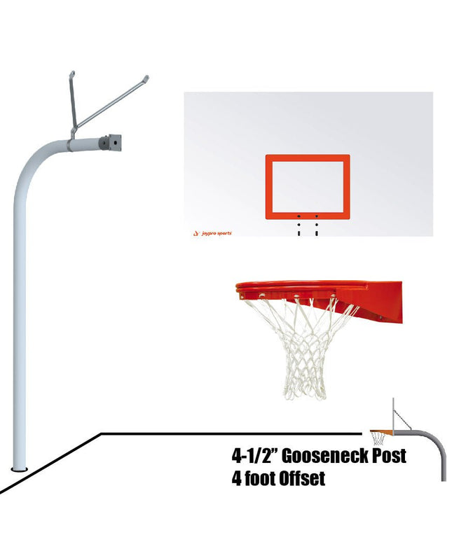 Jaypro Sports Basketball System - Gooseneck (4 - 1/2 in. Pole with 4 ft. Offset) - 72 in. Steel Board - Playground Goal | 996 - RS - UG 996-RS-UG - Play and Sync