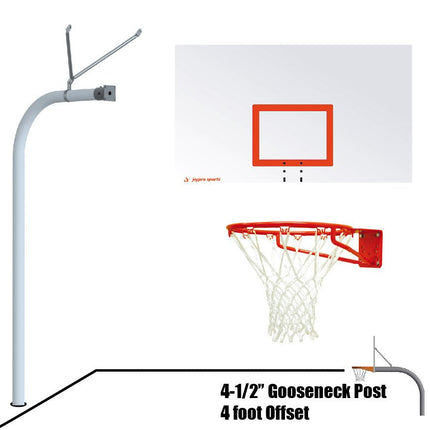 Jaypro Sports Basketball System - Gooseneck (4 - 1/2 in. Pole with 4 ft. Offset) - 72 in. Steel Board - Super Goal | 996 - RS - SG 996-RS-SG - Play and Sync