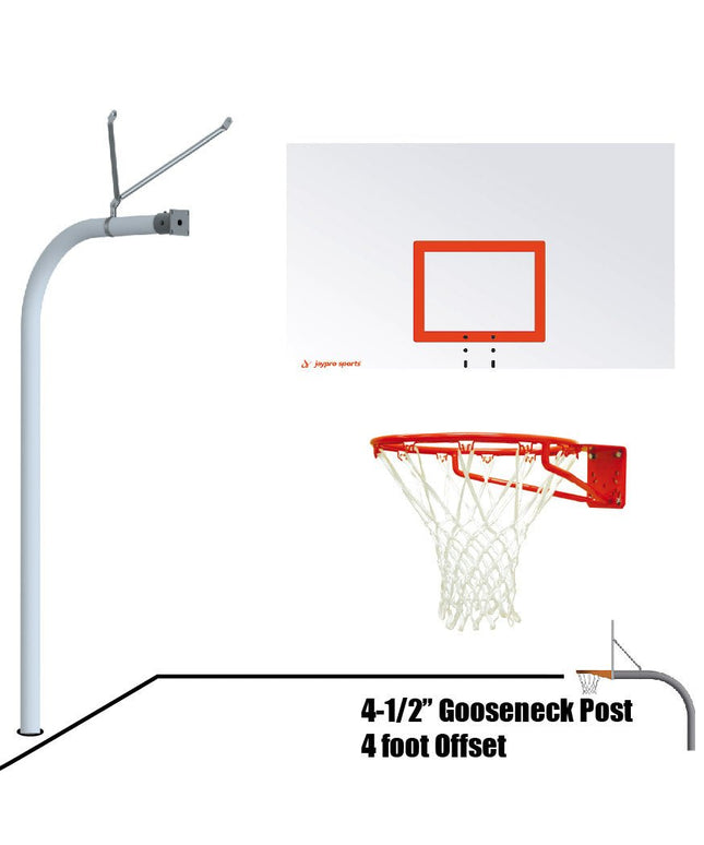 Jaypro Sports Basketball System - Gooseneck (4 - 1/2 in. Pole with 4 ft. Offset) - 72 in. Steel Board - Super Goal | 996 - RS - SG 996-RS-SG - Play and Sync