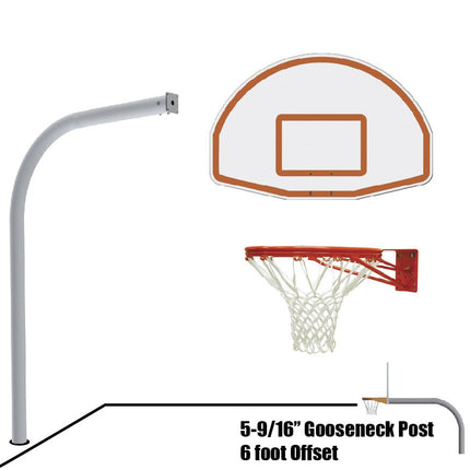 Jaypro Sports Basketball System - Gooseneck (5 - 9/16 in. Pole with 6 ft. Offset) - 54 in. Aluminum Fan Backboard - Double Rim Goal | 656 - FABT - DR 656-FABT-DR - Play and Sync