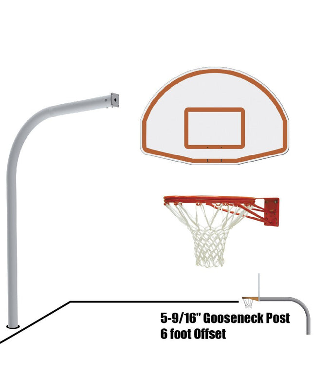 Jaypro Sports Basketball System - Gooseneck (5 - 9/16 in. Pole with 6 ft. Offset) - 54 in. Aluminum Fan Backboard - Double Rim Goal | 656 - FABT - DR 656-FABT-DR - Play and Sync
