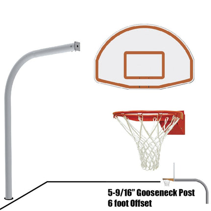 Jaypro Sports Basketball System - Gooseneck (5 - 9/16 in. Pole with 6 ft. Offset) - 54 in. Aluminum Fan Backboard - Flex Rim Goal | 656 - FABT - FR 656-FABT-FR - Play and Sync