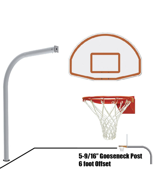 Jaypro Sports Basketball System - Gooseneck (5 - 9/16 in. Pole with 6 ft. Offset) - 54 in. Aluminum Fan Backboard - Flex Rim Goal | 656 - FABT - FR 656-FABT-FR - Play and Sync