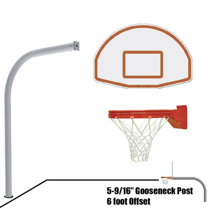 Jaypro Sports Basketball System - Gooseneck (5 - 9/16 in. Pole with 6 ft. Offset) - 54 in. Aluminum Fan Backboard - Playground Breakaway Goal | 656 - FABT - UB 656-FABT-UB - Play and Sync