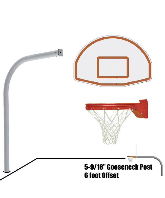 Jaypro Sports Basketball System - Gooseneck (5 - 9/16 in. Pole with 6 ft. Offset) - 54 in. Aluminum Fan Backboard - Playground Breakaway Goal | 656 - FABT - UB 656-FABT-UB - Play and Sync