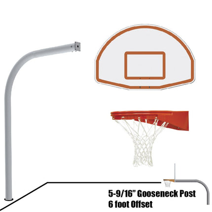 Jaypro Sports Basketball System - Gooseneck (5 - 9/16 in. Pole with 6 ft. Offset) - 54 in. Aluminum Fan Backboard - Playground Goal | 656 - FABT - UG 656-FABT-UG - Play and Sync