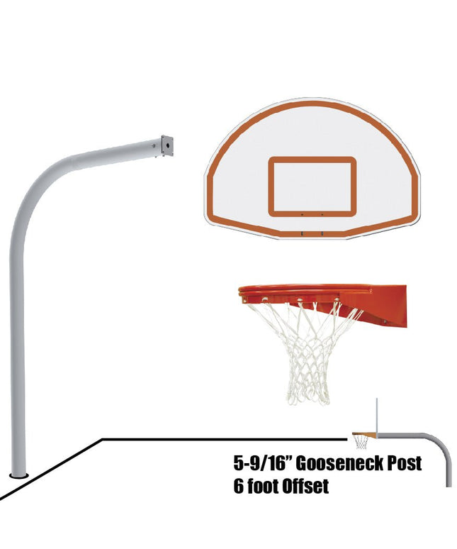 Jaypro Sports Basketball System - Gooseneck (5 - 9/16 in. Pole with 6 ft. Offset) - 54 in. Aluminum Fan Backboard - Playground Goal | 656 - FABT - UG 656-FABT-UG - Play and Sync