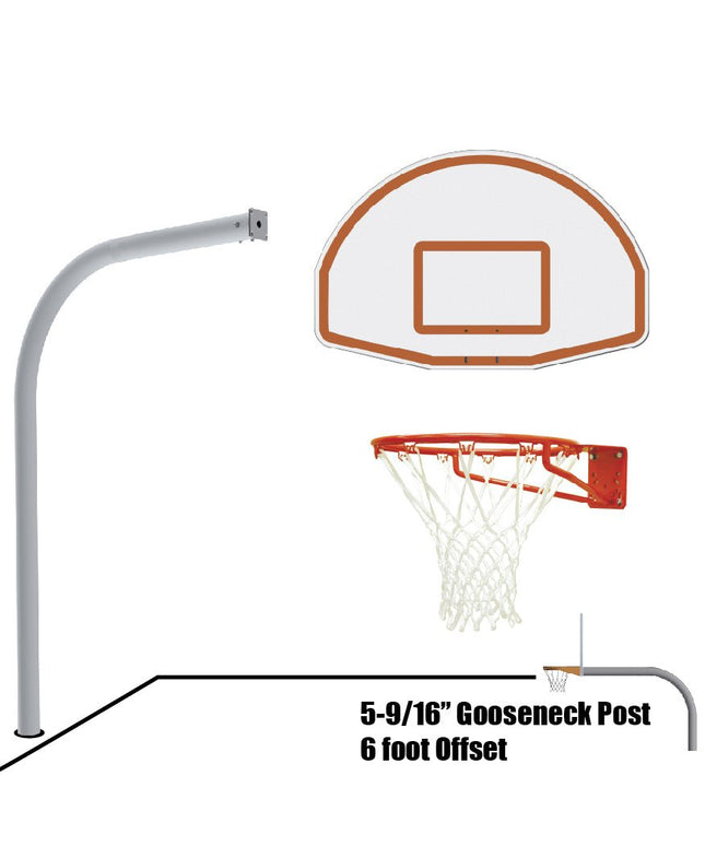 Jaypro Sports Basketball System - Gooseneck (5 - 9/16 in. Pole with 6 ft. Offset) - 54 in. Aluminum Fan Backboard - Super Goal | 656 - FABT - SG 656-FABT-SG - Play and Sync