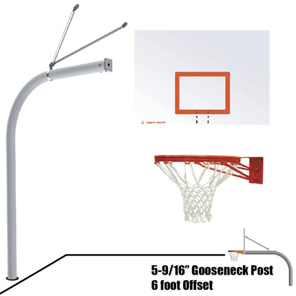 Jaypro Sports Basketball System - Gooseneck (5 - 9/16 in. Pole with 6 ft. Offset) - 60 in. Steel Backboard - Double Rim Goal | 656 - ST - DR 656-ST-DR - Play and Sync