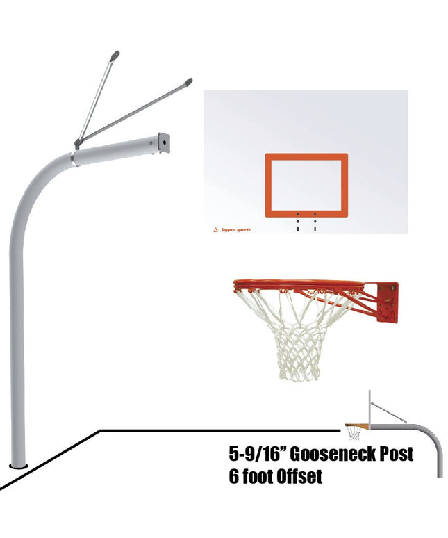 Jaypro Sports Basketball System - Gooseneck (5 - 9/16 in. Pole with 6 ft. Offset) - 60 in. Steel Backboard - Double Rim Goal | 656 - ST - DR 656-ST-DR - Play and Sync