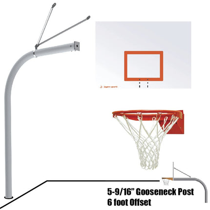 Jaypro Sports Basketball System - Gooseneck (5 - 9/16 in. Pole with 6 ft. Offset) - 60 in. Steel Backboard - Flex Rim Goal | 656 - ST - FR 656-ST-FR - Play and Sync