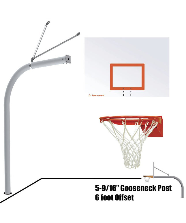 Jaypro Sports Basketball System - Gooseneck (5 - 9/16 in. Pole with 6 ft. Offset) - 60 in. Steel Backboard - Flex Rim Goal | 656 - ST - FR 656-ST-FR - Play and Sync