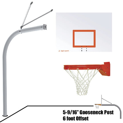 Jaypro Sports Basketball System - Gooseneck (5 - 9/16 in. Pole with 6 ft. Offset) - 60 in. Steel Backboard - Playground Breakaway Goal | 656 - ST - UB 656-ST-UB - Play and Sync