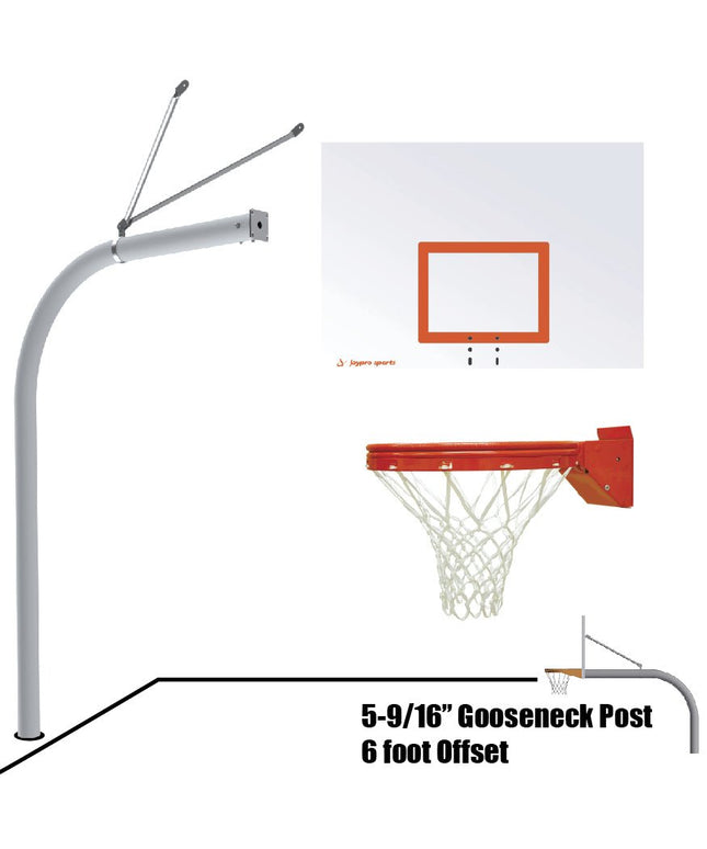 Jaypro Sports Basketball System - Gooseneck (5 - 9/16 in. Pole with 6 ft. Offset) - 60 in. Steel Backboard - Playground Breakaway Goal | 656 - ST - UB 656-ST-UB - Play and Sync