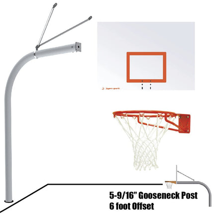 Jaypro Sports Basketball System - Gooseneck (5 - 9/16 in. Pole with 6 ft. Offset) - 60 in. Steel Backboard - Super Goal | 656 - ST - SG 656-ST-SG - Play and Sync