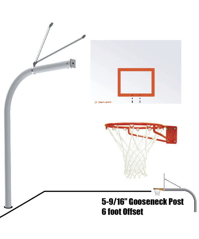 Jaypro Sports Basketball System - Gooseneck (5 - 9/16 in. Pole with 6 ft. Offset) - 60 in. Steel Backboard - Super Goal | 656 - ST - SG 656-ST-SG - Play and Sync